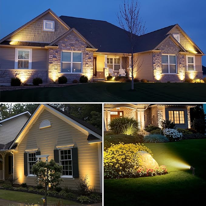 Outdoor Landscape Lighting, 10-Pack Low Voltage LED Spot Lights with Transformer, Waterproof IP65 Outdoor Landscape Lights for Garden, Yard, Backyard, Lawn, Trees, House, Flags – Warm White