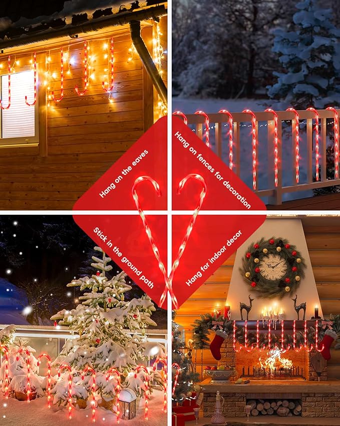 COOLWUFAN 24 Pack Solar Christmas Candy Cane Lights Outdoor Decorations, Christmas Pathway Lights with 168 Warm Lights, Waterproof Xmas Decor Marker Lights for Yard, Garden, Walkway, Lawn