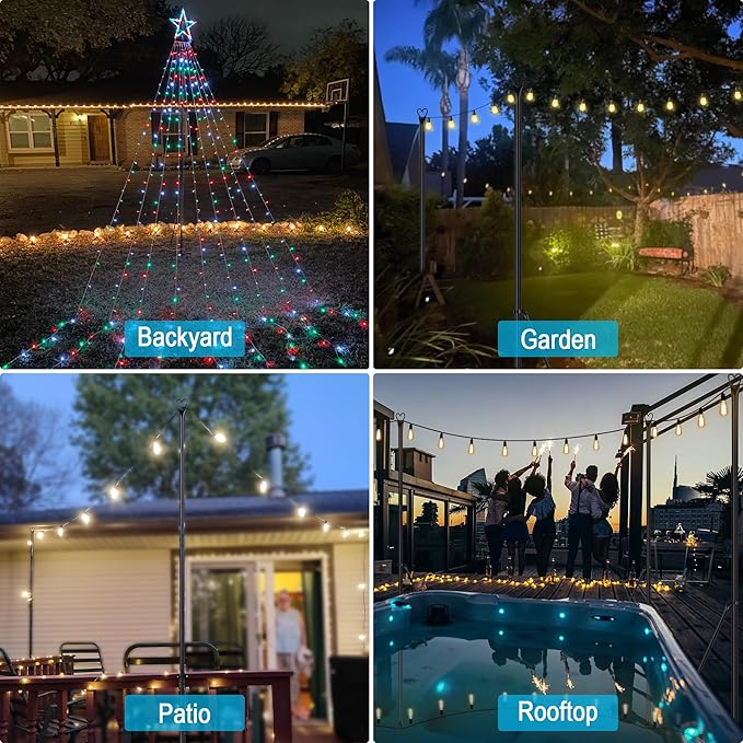 XDW-GIFTS String Light Pole - Steel Poles for Outdoor String Lights Hanging, Garden, Backyard, Patio Lighting Stand | Lumora