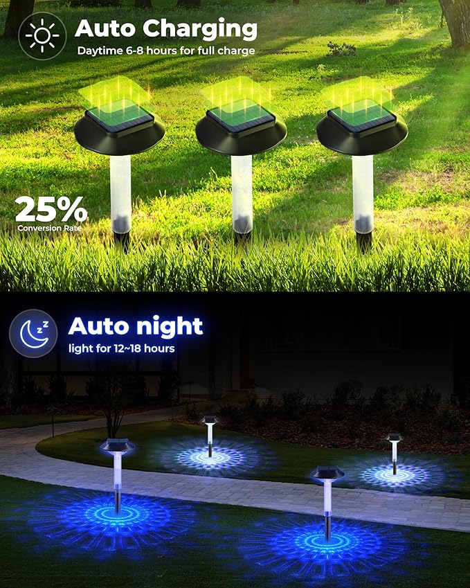 ALEPOD Color Changing Solar Pathway Lights - 6 Pack IP68 Waterproof with 7 RGB Modes for Halloween & Christmas Yard, Garden, Walkway, Pathway, Backyard, Lawn Decoration