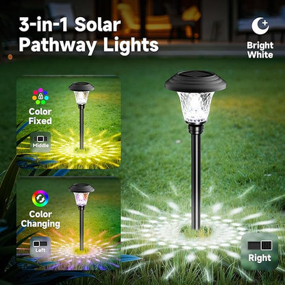 BEAU JARDIN 8 Pack Solar Pathway Lights + Double Shepherds Hooks for Outdoor 76”2 Pack