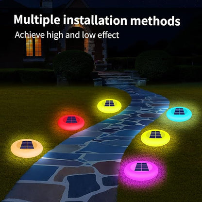 Colorful Pathway Solar Light Set of 4, Decorative Weatherproof Auto On/Off Outdoor Lights - Decorate Your Garden, Landscape, Patio, Pool, Yard with Ultra-Bright LED Light (Rainbow & Remote Control, 4)