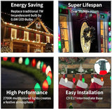 25Ft C9 LED Christmas Lights Outdoor Indoor, Multicolor Red Green White Vintage String Lights, Connectable Holiday | Lumora