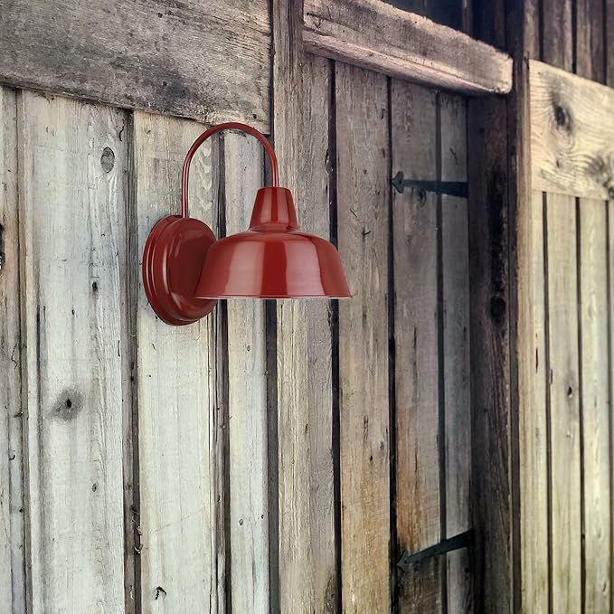 Design House Mason Farmhouse Gooseneck Barn Light, Outdoor Exterior Porch or Patio Wall Light Fixture, Rustic Red, 8 Inch Diameter, 1-Pack, 520559