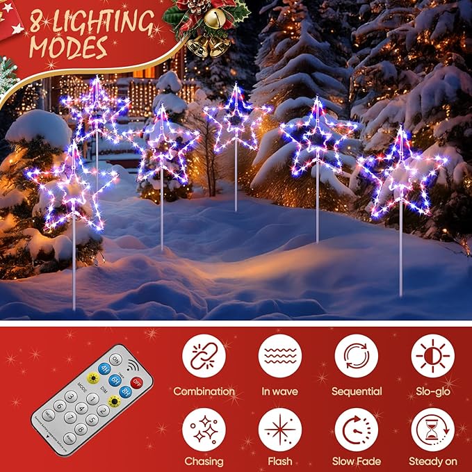 DAMEING 3 Pack 34in Solar Star Lights, Large Solar Garden Decorative Star Lights, Solar Landscape Lighting for Outdoor Lawn Yard Walkway Pathway Garden Decor(Multi-Colored)