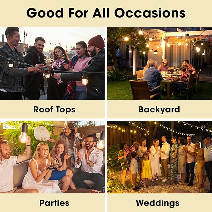 Holiday Lighting Outlet LED Outdoor Patio Lights | 46-Foot Hanging Outdoor String Lights | Includes 16 Dimmable 1.5 | Lumora