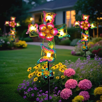 Solar Butterfly Cross Garden Stake Light, Metal Cross Cemetery Decorations for Grave Outdoor Lights, Sympathy Memorial Gifts, for Garden Lawn Yard Patio Decor