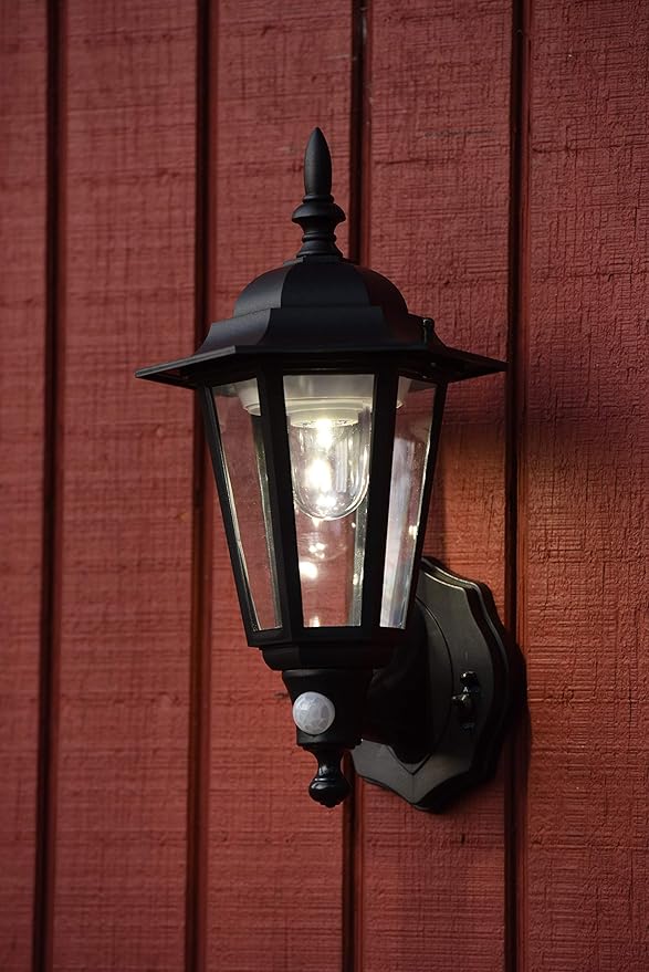 Maxsa 44719 Battery-Powered LED Motion-Activated Outdoor Wall Sconce - 8.5" x 6" x 13, Black