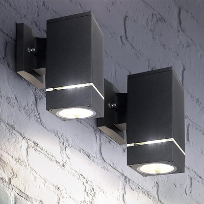 ASD 1 Light Square LED Indoor & Outdoor Wall Light Fixture | 9W 580LM 3000K-5000K 100-277V Cylinder Up Down Lights | Dimmable Exterior Wall Sconce | Front Door, Porch, Patio | Ringed Black, ETL 2 Pack