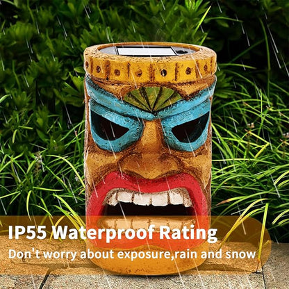 Tiki Head Solar Statue Light for Garden Decor and Bar Decoration (Blue)