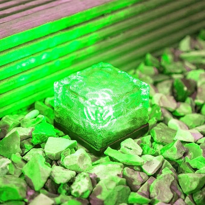 2 Pack Solar Path Ice Cube Lights Outdoor, Waterproof Garden Glass Path Light Solar Ice Light Crystal Brick Landscape Light (Green)