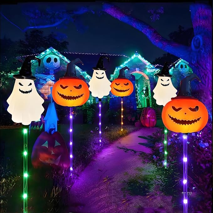 6Pack Halloween Solar Garden Pathway Lights Outdoor Landscaped LED Lighted Path Solar Powered Pumpkin Ghosts with | Lumora
