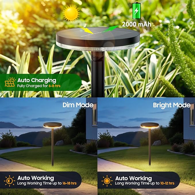 Tall Solar Pathway Lights Outdoor, 6 Pack 180° Adjustable Larger Head Solar Lights Outdoor Waterproof, Brighter Warm White/Cool White Garden Light for Yard Path Walkway Outside