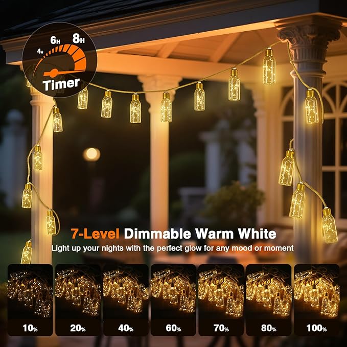 PChero 19.68FT USB Rechargeable Outdoor String Lights with Remote, 10 Shatterproof Bulbs Vintage Hemp Rope Patio Lights, 8 Modes Hanging Fairy Lights for Indoor Outdoor Decor, Balcony, Wedding, Party