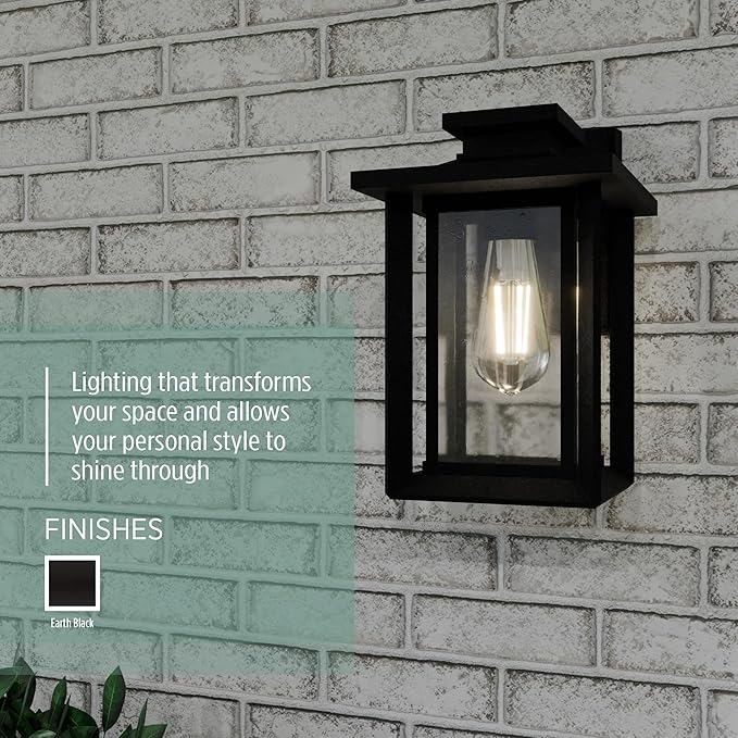 Quoizel Wakefield Vintage Wall Sconce, Coastal Armour 11 Inch 1-Light Earth Black Wall Lantern, Clear Seedy Glass Light Fixtures, 100W Medium Base Bulb, Outside Lights for Patio, Porch or Garage