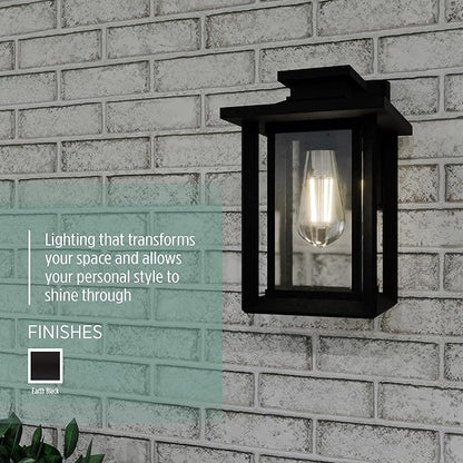 Quoizel Wakefield Vintage Wall Sconce, Coastal Armour 11 Inch 1-Light Earth Black Wall Lantern, Clear Seedy Glass Light Fixtures, 100W Medium Base Bulb, Outside Lights for Patio, Porch or Garage