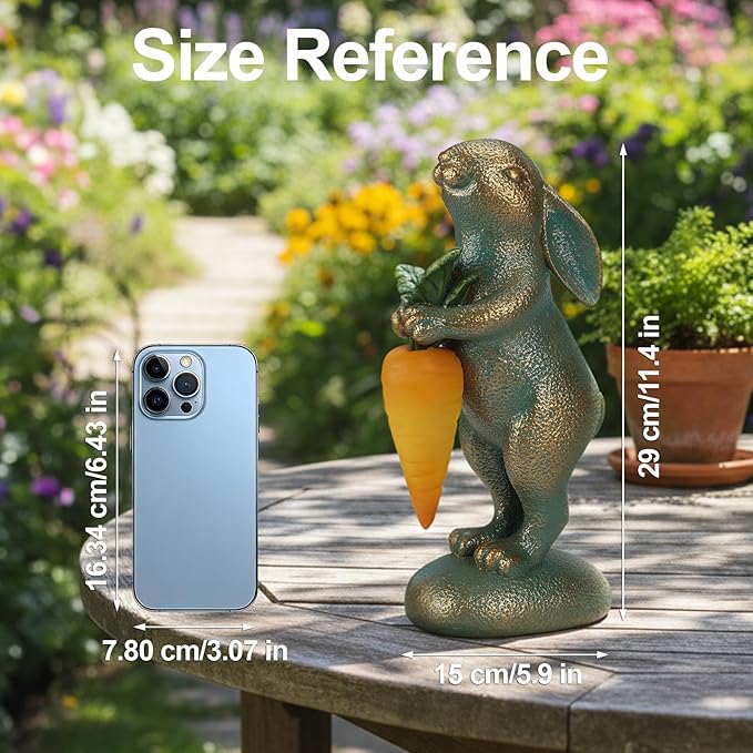PETAFLOP Solar Garden Rabbit Statue Decor, Easter Bunny Figurine for Patio Yard Balcony Outdoor Home, Birthday Housewarming Gifts for Mom Grandma