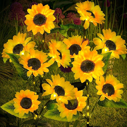 ILLUMINEW 4-Pack Sunflower Solar Lights Outdoor (12 Flowers) - 12 LED Waterproof Long-Lasting Solar Garden Lights, Outdoor Decor for Patio, Lawn, Yard
