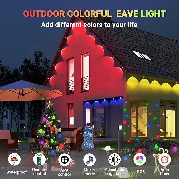 Permanent Outdoor Lights,Smart Outdoor String Lights with DIY Scene Modes,100FT with 50 LEDs,IP67 Waterproof for Christmas,Halloween,Garden Decor,Deck,Party,Roof,Daily and Accent Lighting (100FT)