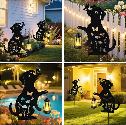 Solar Lights Outdoor Stakes, Metal Dog Solar Lights,Birthday Gifts for Women Mom Grandma, Waterproof Hanging Lantern Garden Ornaments Decor Outside Backyard, Yard Art, Patio, Pathway