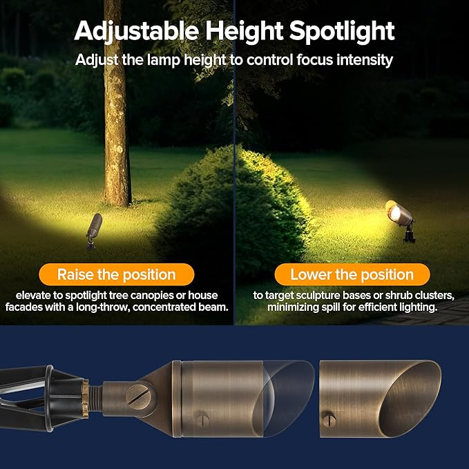 LUTEC Solid Brass Low Voltage Landscape Lighting, 12V Heavy Duty Waterproof Landscape Spotlights, Adjustable Bronze | Lumora