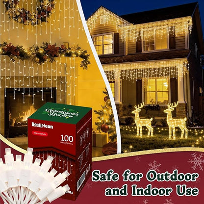 7ft Icicle Lights, 70 LED Warm White Twinkle String Light, Commercial Grade IP68 Waterproof, Soft Glow Mini LED Icicle Lights for Christmas Party, Eaves, Roofs, Xmas Holiday Indoor Outdoor Decoration