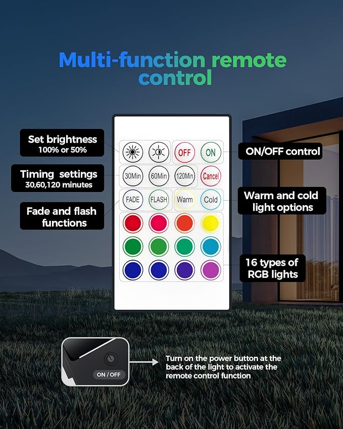 Solar Lights Outdoor Waterproof IP67 Remote Control & USB to Type-C Port Landscape Lighting with 12 RGB Modes Uplighting for Flag Tree Solar Spot Lights for Garden Yard Patio Pathway-2 Pack