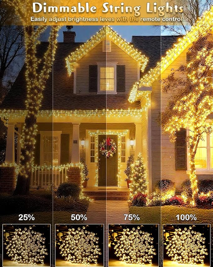 580 LED String Lights, 196FT Indoor Outdoor Fairy Lights, Waterproof Twinkle Christmas Decorations Lights with Remote for Bedroom Outside Tree Garden Patio Camping Party Wedding Decor, Warm White