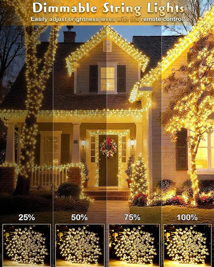 580 LED String Lights, 196FT Indoor Outdoor Fairy Lights, Waterproof Twinkle Christmas Decorations Lights with Remote for Bedroom Outside Tree Garden Patio Camping Party Wedding Decor, Warm White