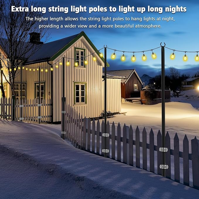 10 Pack String Light Poles,Metal Poles for Hanging Outdoor Light Strings,7 Pack 10 FT Light Poles Stand for Outside | Lumora