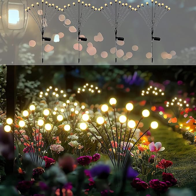 Solar Garden Lights - Pack of 4 Solar Firefly Lights Sway by Wind, Waterproof 40 LEDs Outdoor Lights, Pathway | Lumora