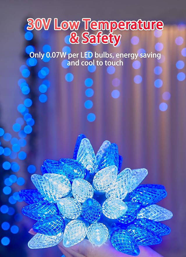 C9 LED Christmas Lights Outdoor, 81 Feet 100 LED String Lights with Timer & 8 Light Mode, Waterproof Connectable | Lumora