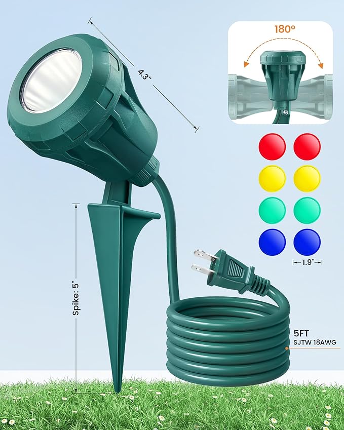 SURAIELEC 2-Pack Christmas Spot Lights Outdoor, 800 LM Waterproof LED Stake Light with 4 Color Lenses (Red, Green | Lumora