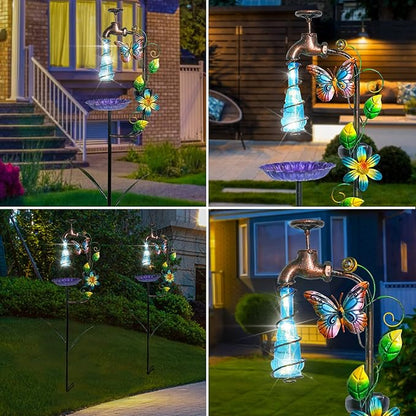 Bshine Solar Garden Decoration Outdoor Light - Waterdrop Metal Hummingbird Solar Stake,Waterproof Garden Decor Path,Lawn and Yard Art Gift for Mom, Blue