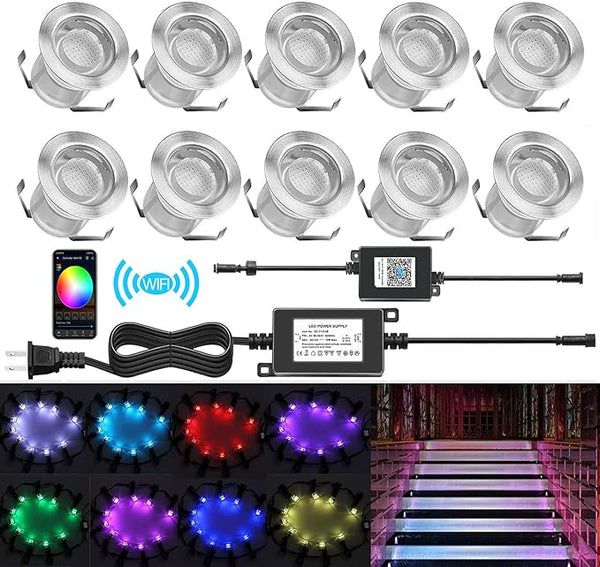 WiFi Controlled LED Deck Lights Multi Color Outdoor IP67 Waterproof Φ1.18 Low Voltage In-Ground Lights,Smart Phone | Lumora