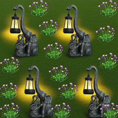 Solar Elephant Statue Light Outdoor, Garden Decor Elephant Figurine with Baby, Waterproof, Durable, Outdoor Decorations Statue for Balcony, Patio, Yard, Lawn, Pathway, Gift