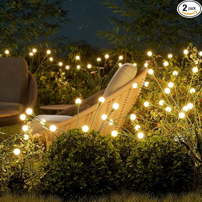 Super Bright Solar Garden Lights Outdoor, 2 Pack Solar Firefly Fairy Swaying Light Waterproof, Yard Lights for Patio/Pathway/Lawn, Gifts for Women, Outside Decoration, Warm White