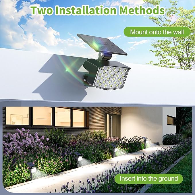8 Pack Solar Spot Lights Outdoor, Waterproof IP65 Adjustable, 3 Lighting Modes Solar Powered Landscape Spotlights | Lumora