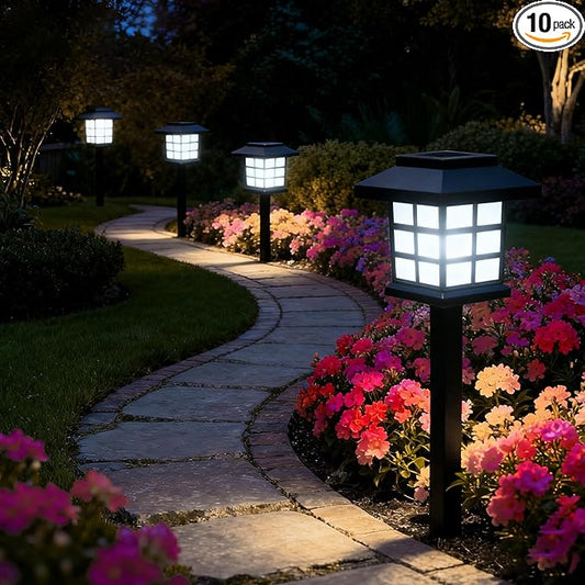 Solar Lights Outdoor,10 Pack LED Solar Garden Lights Waterproof,Auto On/Off Solar Pathway Lights for Landscape,Path,Yard,Patio,Driveway,Walkway Decor
