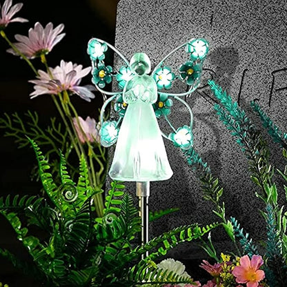 Solar Garden Lights 2pcs Fairy Garden Ornaments Outdoor Solar Pathway Lights, Flower Fairy Resin Figurine Lamp for Courtyard Lawn, Commemorate Gift (Color : Blue)