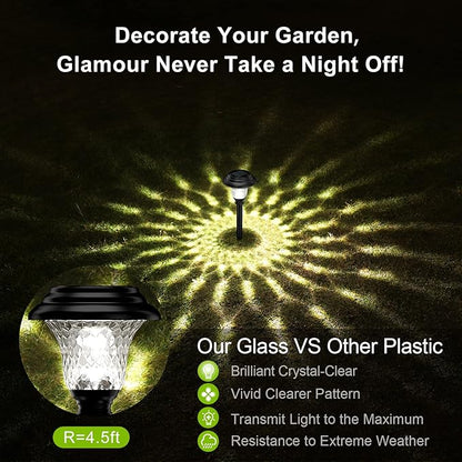 Glass Solar Lights Outdoor waterproof, 4 Pack Super Bright Solar Pathway Lights, Up to 12 Hrs Long Last Auto On/Off Garden Lights Solar Powered, Stainless Steel LED Light For Yard Landscape Cool White
