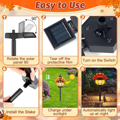 1 Pack Thanksgiving Turkey Pumpkin Solar Lights Outdoor Decoration Hand Painted Turkey Solar Stakes Lights for Halloween Christmas Fall Yard Garden Lawn Pathway Walkway Driveway Patio Front Porch