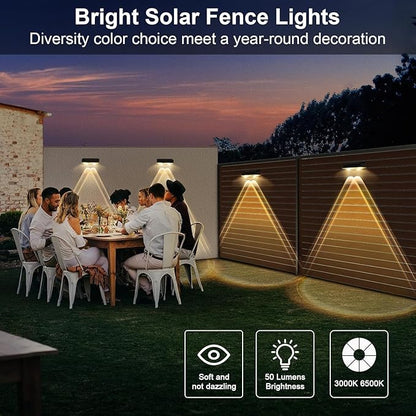 Solar Fence Lights Outdoor Waterproof, 12 Pack, Adjustable Color Temperature 3000K/4000K/6000K, LED Step Lights for Patio Yard Wall Railing Garden, Auto On/Off