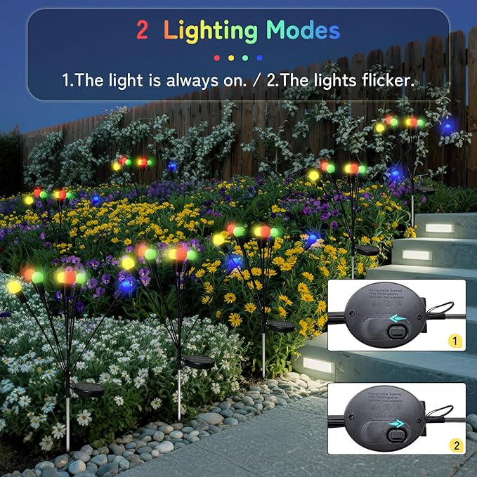 HomeBeyond Firefly Garden Decor Lights, 32 LEDs Firefly Solar Light Outdoor Waterproof, 4 Pack 8 Heads Multicolor | Lumora