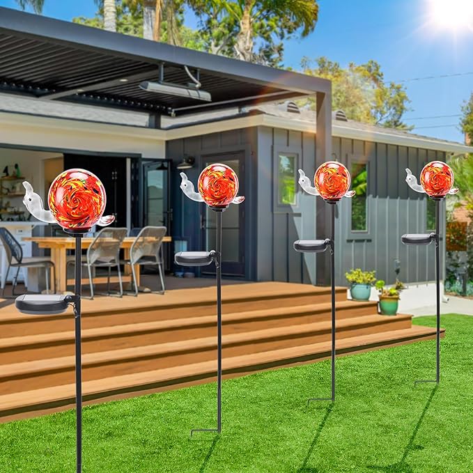 Bshine Solar Garden Decoration Outdoor Snail Lights, Hand Blown Glass Waterproof Solar Light Stake Decorate Paths, Pathways, Lawns and Yards Art for Mom Men, Father's Day Gifts