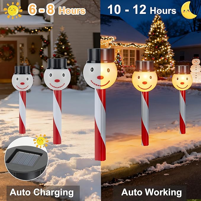 6PK Christmas Solar Pathway Lights Outdoor Christmas Decorations - Snowman LED Solar Lights Outdoor Christmas Decor, Xmas Decorations Outdoor for Yard Garden Lawn Walkway Driveway Decor, Warm White