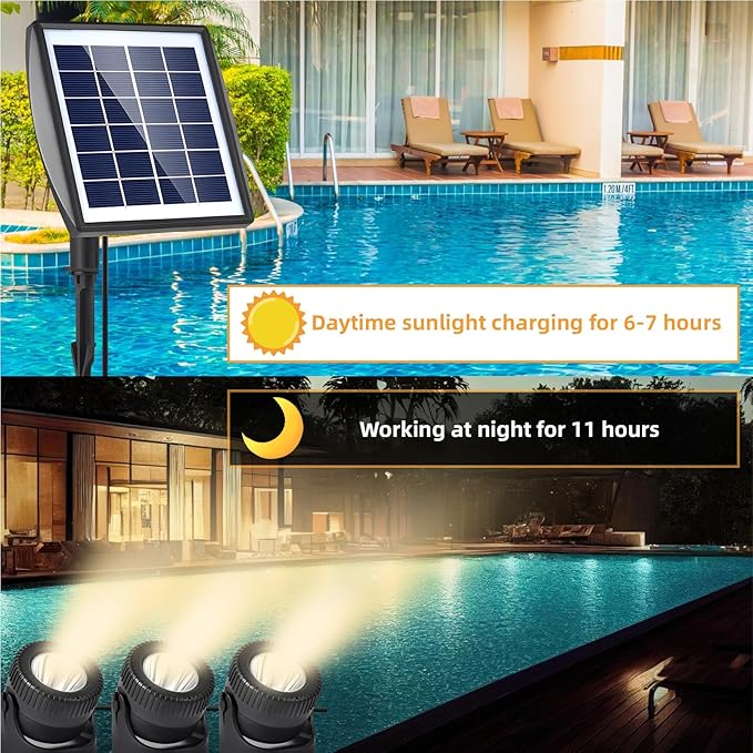 Solar Lights, Garden Outdoor Proof Water, LED Solar Pathway Lights with 3 Adjustable Heads, Stake Included, 2200mAh Battery, for Landscape, Yard, Pool, Walkway (Warm White, (Warm White)