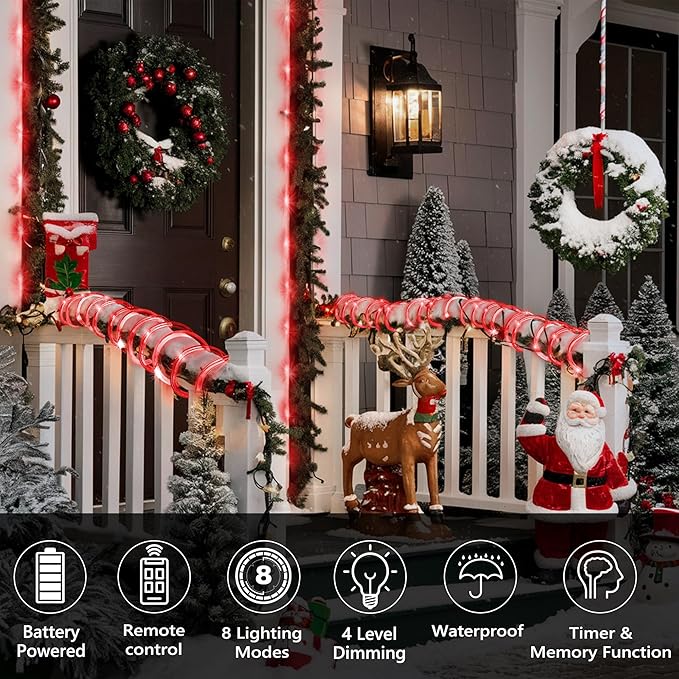 Jnaurb 2-Pack Battery Operated Rope Lights for Outside, Total 66FT 200LED 8 Modes Battery Operated String Lights | Lumora