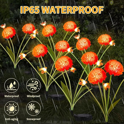 Solar Garden Lights Outdoor, 4 Pack Solar Flowers Lights with Bee, Waterproof Outdoor Solar Swaying Flowers Lights for Garden Yard, Patio, Pathway, Wedding, Festival Decor, Gift for Women/Mom