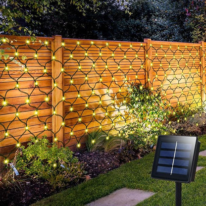 echosari Solar Net Lights Outdoor, 100 LED 5Ft x 5Ft Bush Net Light Outdoor Mesh Lights Auto On/Off 8 Modes for Tree Fence Backyard Bush Decor (Warm White)